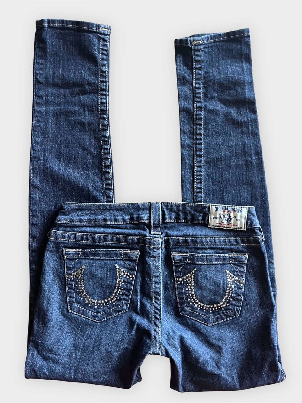 True Religion Studded Horseshoe Skinny Jeans Dark Wash Y2K Size 29 Made in USA